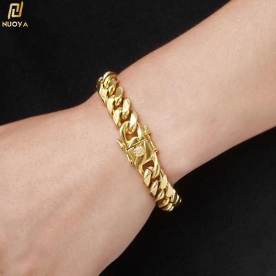 10mm18k Gold Plated Stainless Steel Cuban Bracelets Curb Cuban Link Chain Bracelets for Hiphop Jewelry