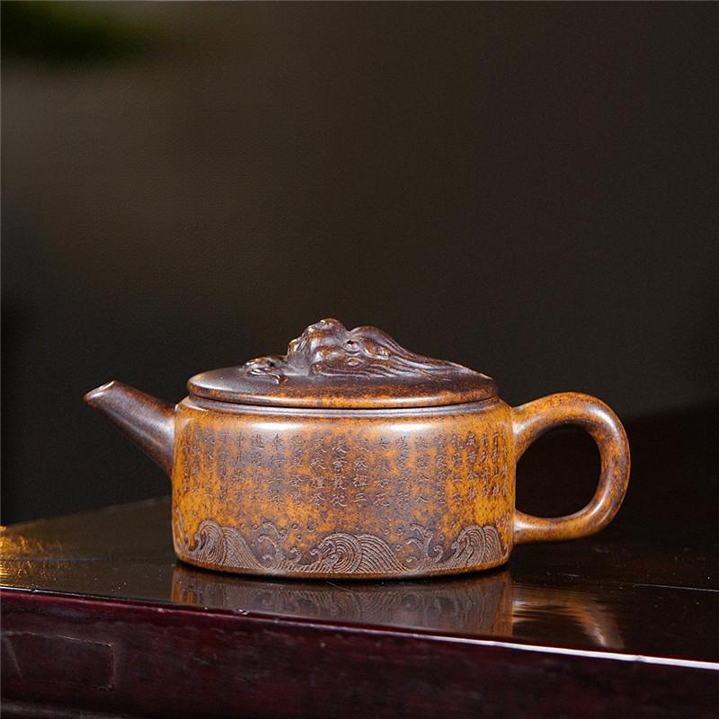220ml Yixing fialová hliněná čajová konvice Ručně vyrobená velkokalibrová nádoba Raw Ore Dragon Kiln Dřevo hořící bahenní konvice s infuzérem Zisha Teaset
