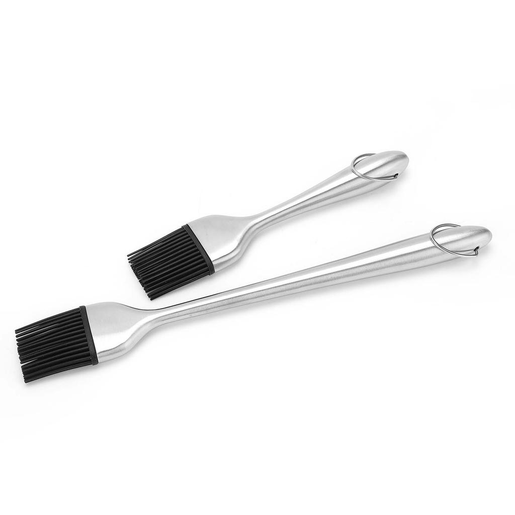 2Pcs Oil Brush Silicone Hair Stainless Steel Handle Silver Kitchen Baking Supplies