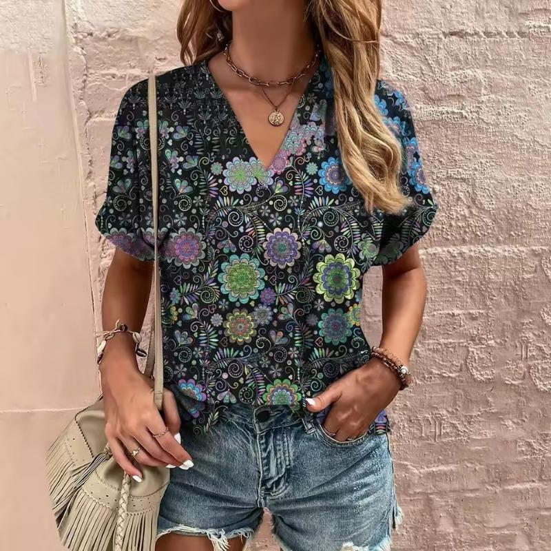 

3D Ethnic Printed Summer Women s T-Shirt Short Sleeve Fashion V-Neck Tee Shirt Casual Harajuku Outdoor T Shirt for Ladie Streetwear S