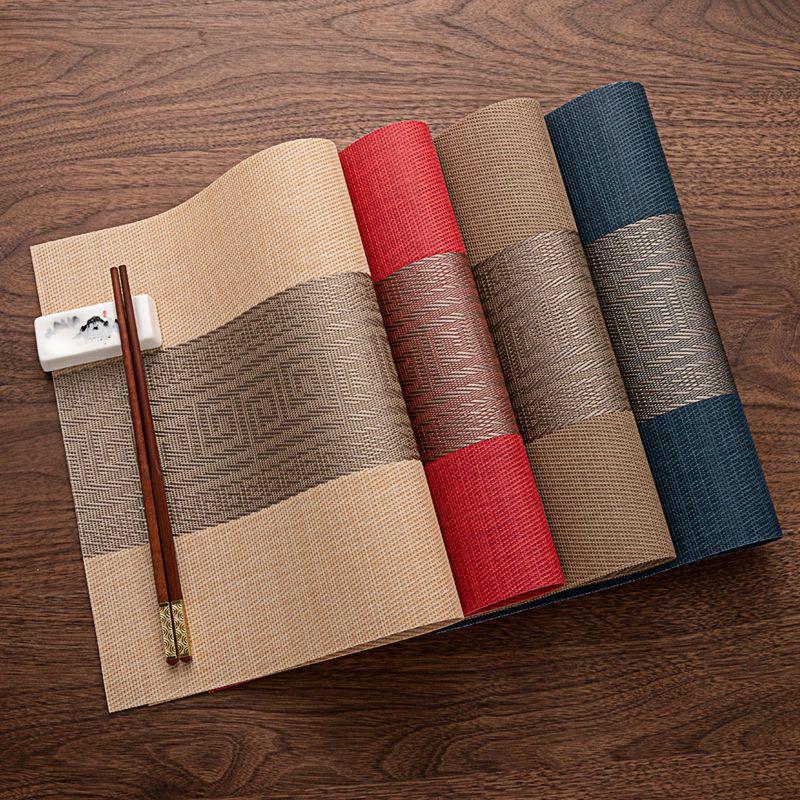 Chinese Style Pvc Table Mat Woven Waterproof And Oil-Proof Non-Slip Light Luxury Table Mat Simple Household Cup Mat 45X30Cm