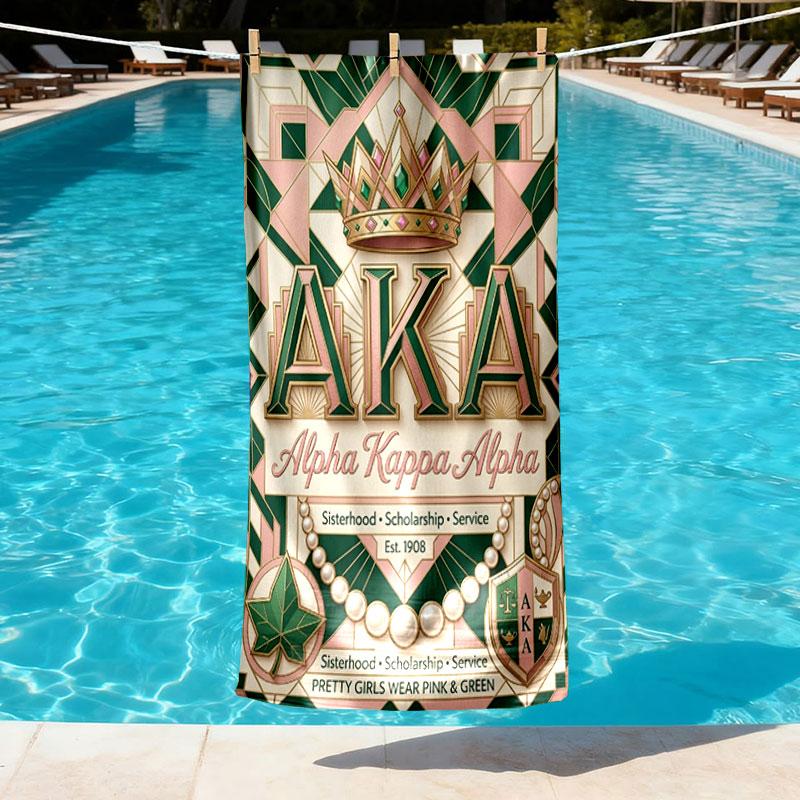 Alpha Kappa Alpha Print Beach Towel Design, Soft, Lightweight. for Home Bathroom, Spa, Pool, Yoga, Surfing, Camping, Gift for Family, Friend