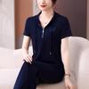 2026 Spring Casual Women's Half-Zip Hooded Sports Suit with Rhinestones - Two-Piece Set for Middle-Aged Moms