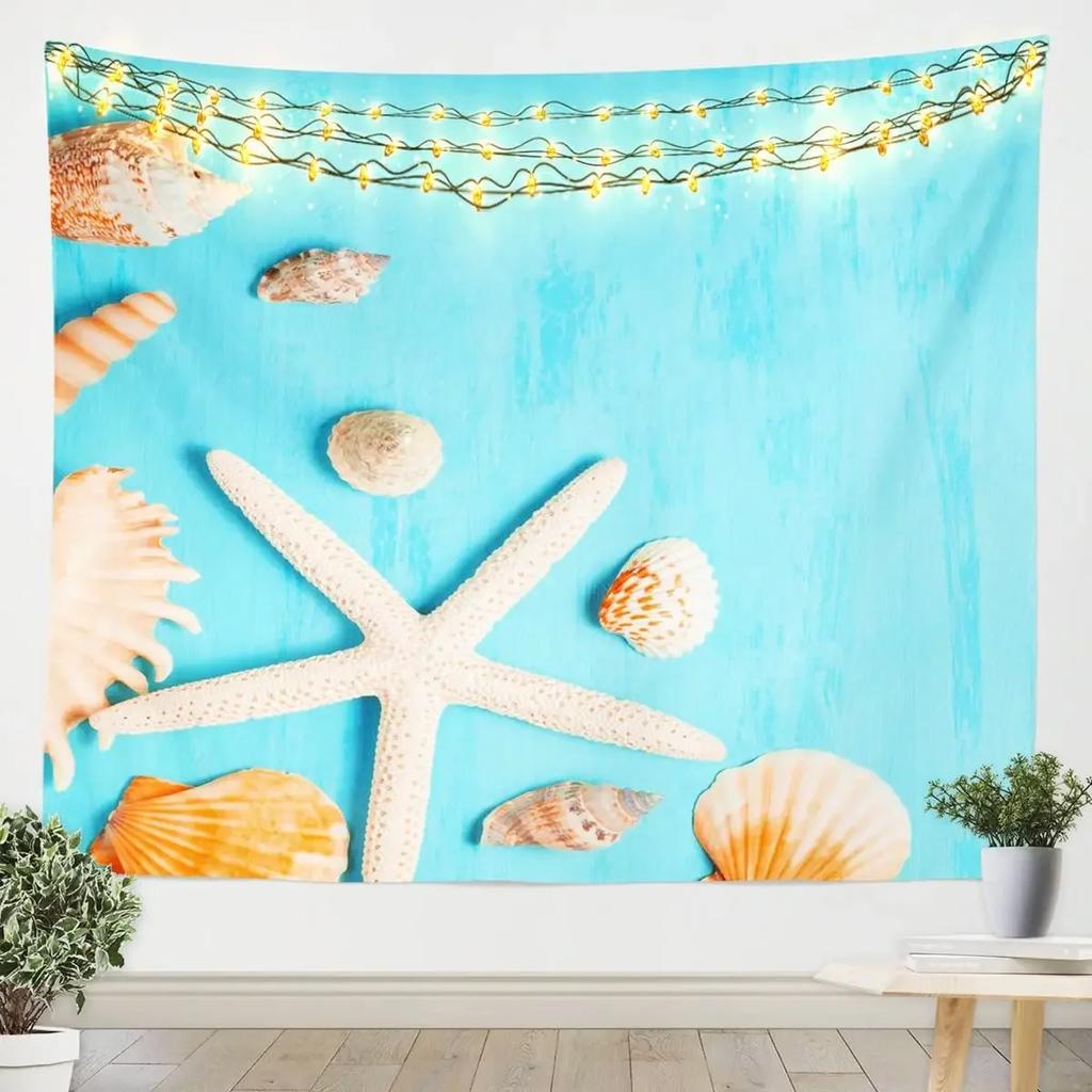 Starfish Seashells Tapestry Sea Creatures Tapestry Beach Blue Ocean Tapestry Wall Hanging Bedroom Living Room Dorm Decoration