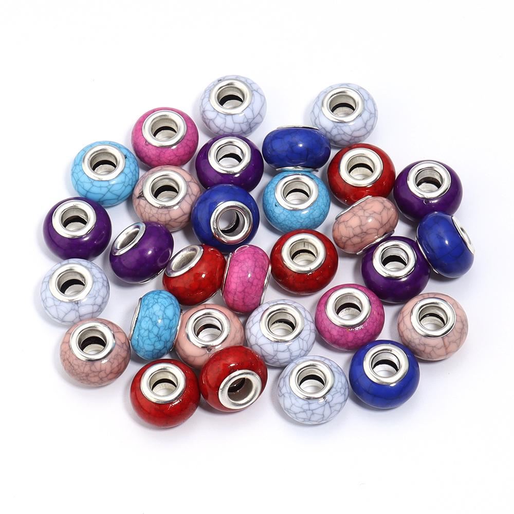 20pcs/lot Resin Beads 14mm Colorful Turquoise Lines Large Hole Spacer Beads For Jewelry Making DIY Necklace Bracelet Accessories