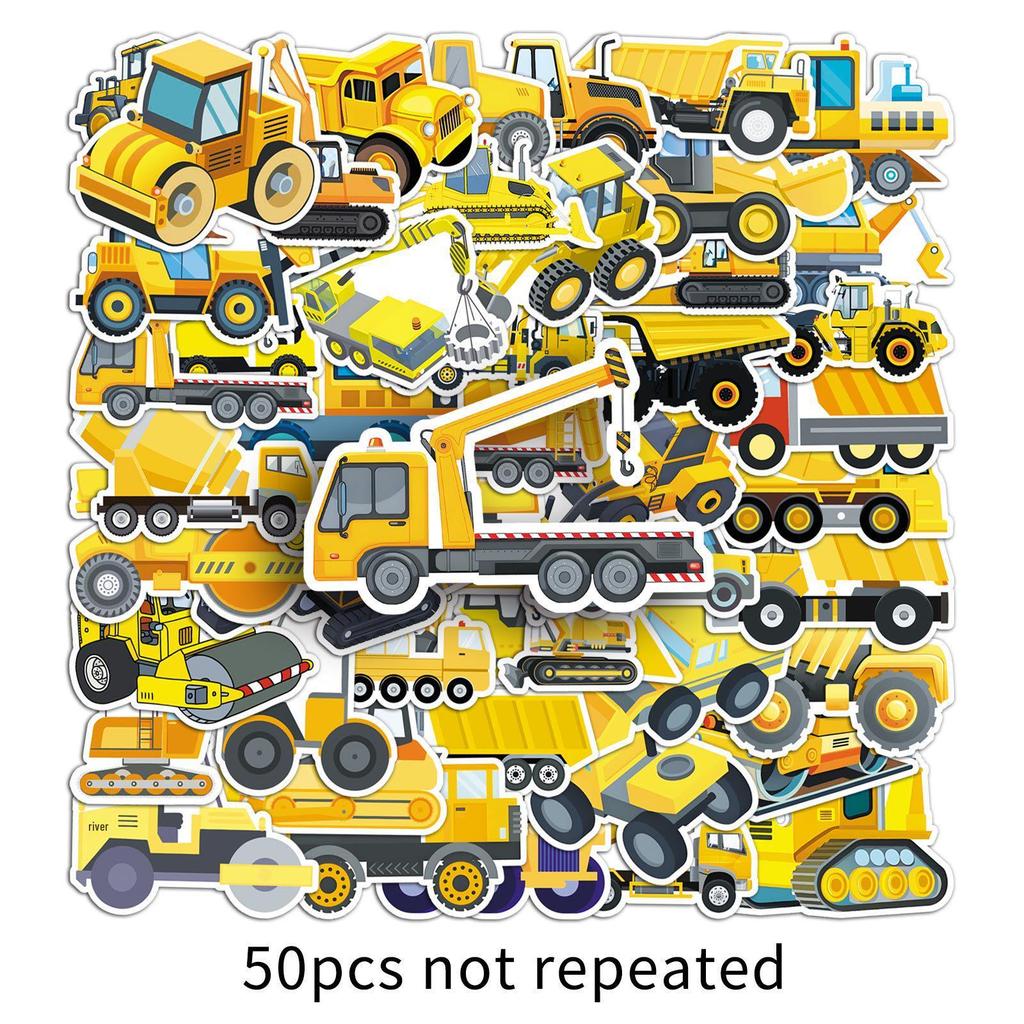 50 Construction Vehicle Graffiti Stickers for Kids' Decor & Journals