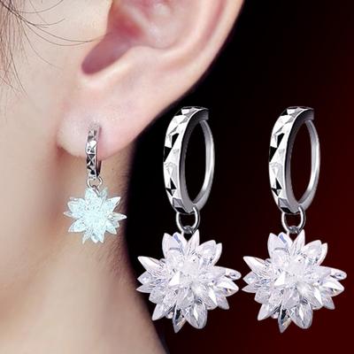 Women Silver Plating Snowflake Ear Clip Ear Drop Earring Jewelry Accessories