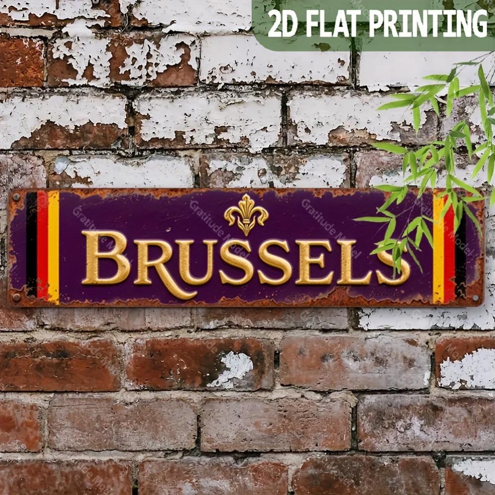 Retro Belgium Brussels Metal Sign – Vintage Decor for Home, Cafe, Man Cave, Restaurant (15.75x3.94in)