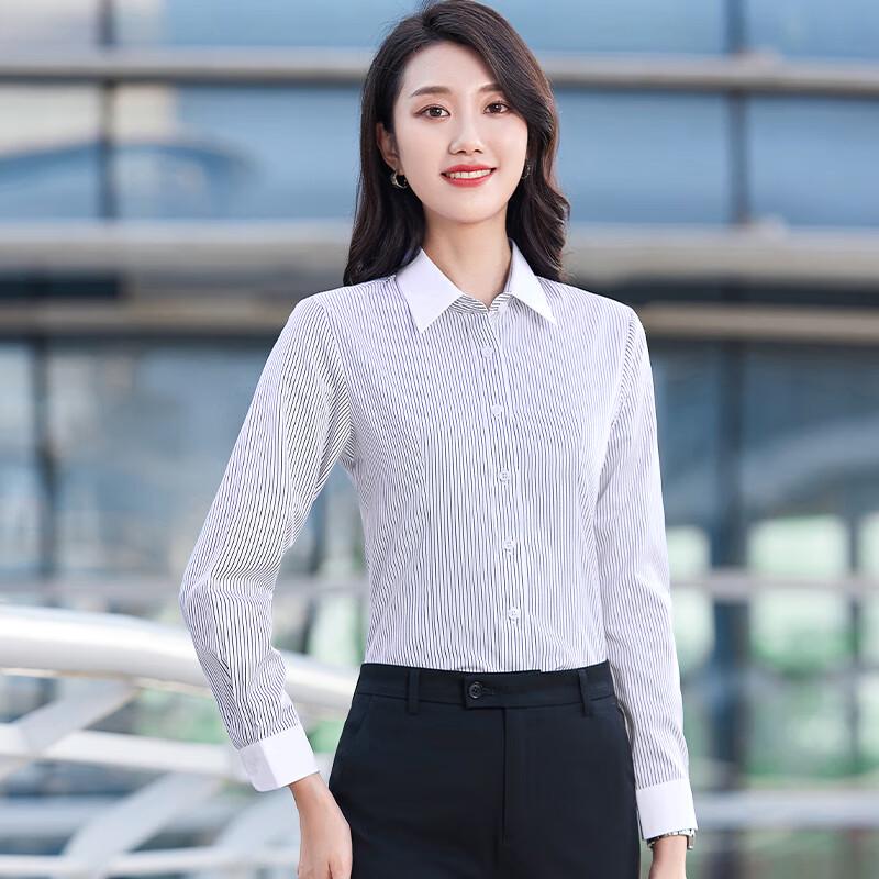 Unisex Striped Long-Sleeve Business Formal Shirt