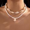 Bohemian Handmade Braided Beaded Seashell Starfish Pendant Clavicle Chain Necklace Women Beach Vacation Jewelry Accessories