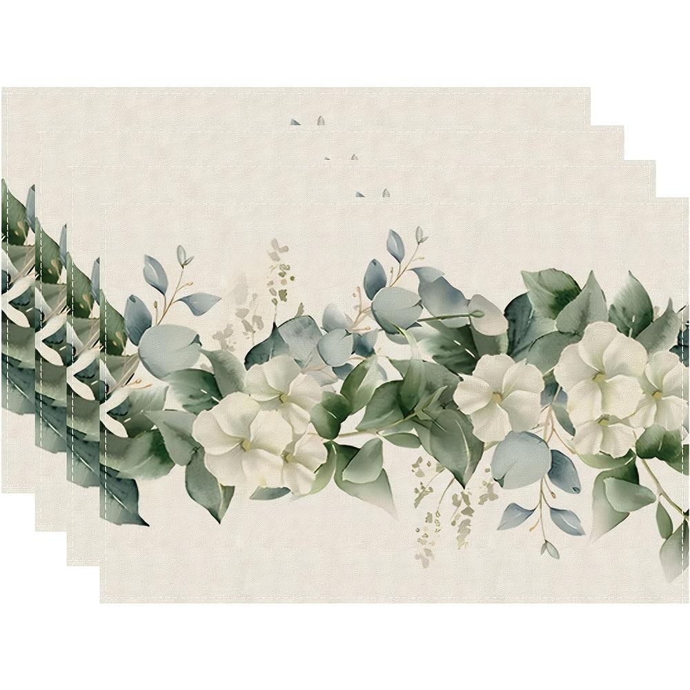 

4pcs Eucalyptus Leaves Flowers Spring Summer Seasons Placemats Set of 4 Cloth Table Mats 12 x 18 Inch Party Home Dining Decor 30x45cm-4PC
