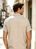 Men'S Collar Short-Sleeve Shirt, 3D Printed Blue Background White Geometric Floral Pattern Retro Vacation Style Top
