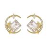Women Star & Moon Crystal Earrings Elegant Light Luxury Exquisite Shiny Zircon Ear Studs Golden Fashion Jewelry Gifts Wholesle