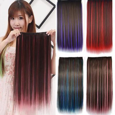 Extension de Cheveux Longs Lisses à Clips Couleur Mixte Perruque pour Cosplay Fête Femmes