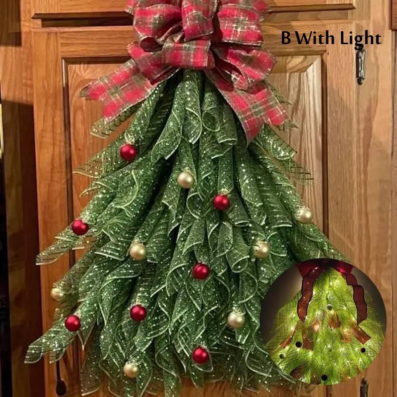Handmade Christmas Tree Wreath For Front Door Glow Light Hanging Ornament Decor