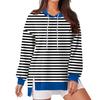 Women's Fashionable Casual Hoodie Long Sleeved Drawstring Pullover Striped Patchwork Printed Loose Slit Sweatshirt