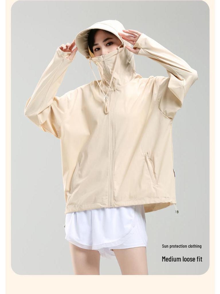 Women's Anti-UV Ice Silk Hooded Windbreaker - Breathable, Elastic, and Sun-Protective Summer Jacket for Climbing