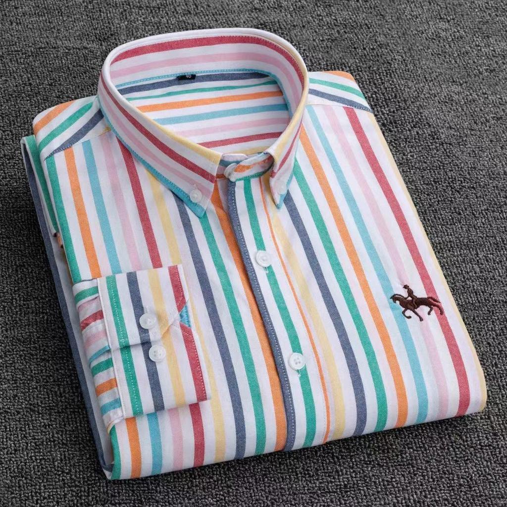 Men's 100% Cotton Oxford Long Sleeve Embroidered Casual Shirt