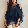 Women's Fashion Casual Chiffon Blouse with Shawl, Mid Length, Round Neck, Lightweight Top