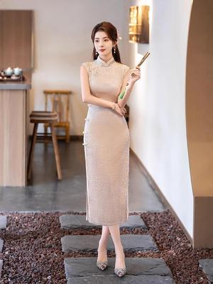 Linxiangman High-End Black Velvet Sleeveless Cheongsam - Winter 2025 Edition