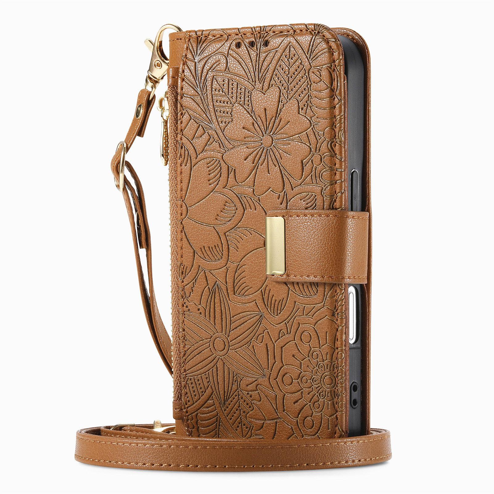 

Квітковий шкіряний чохол-гаманець для Oppo A3 Pro/A5 Pro/Realme C63/C75/Reno12 F... зі знімним плечовим ремінцем Oppo Reno11 A коричневий