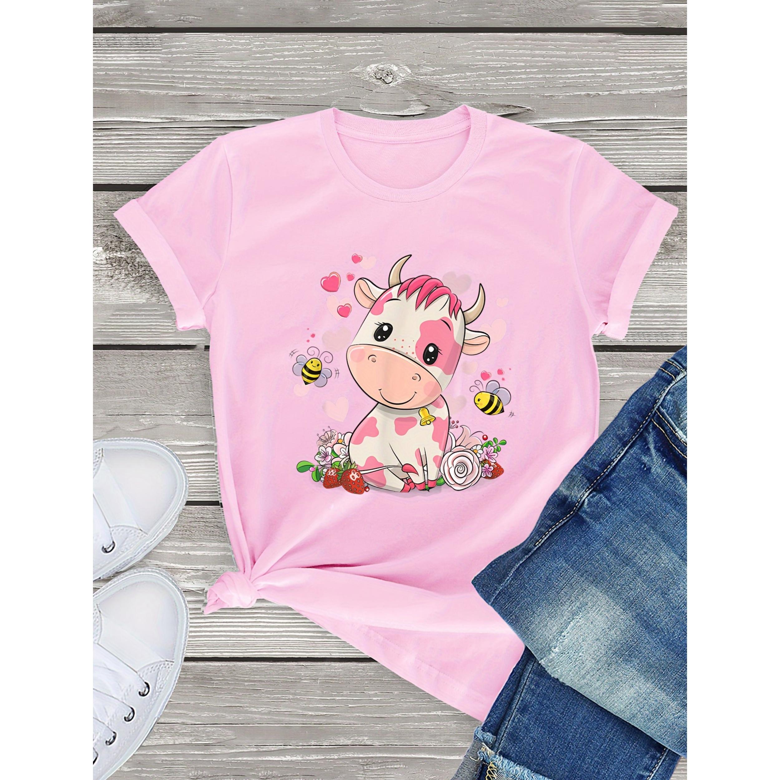 

Cartoon Cute Style T-Shirt Short-Sleeved T Shirts Cow Print Clothing Tshirts Holiday Weekend Wear Fashionable Y2K Clothes 2024 L