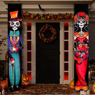 Mexican Day Of The Dead Party Porch Sign Halloween Hanging Door Curtain Banner Picado Papel Mexican Fiesta Sign Party Decoration