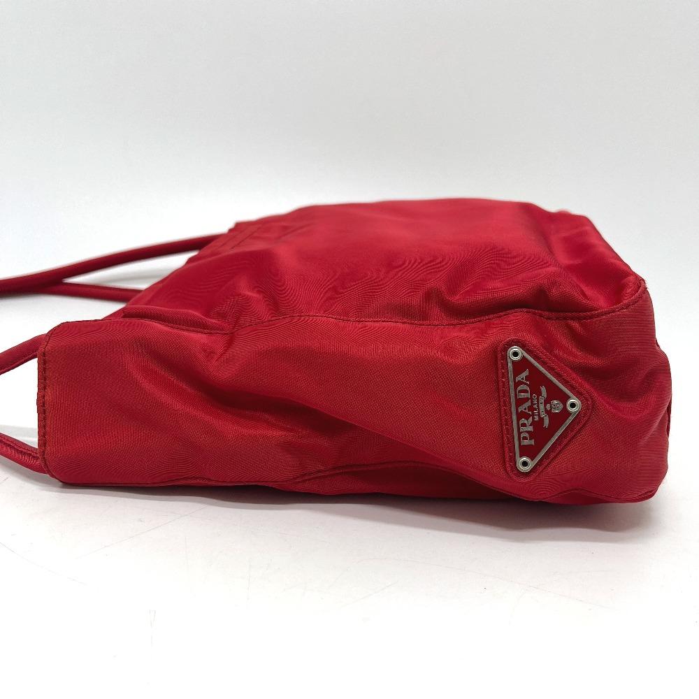 Prada B8725 Logo Tote Bag, Shoulder Bag, Triangle Plate Hand Bag Nylon Red