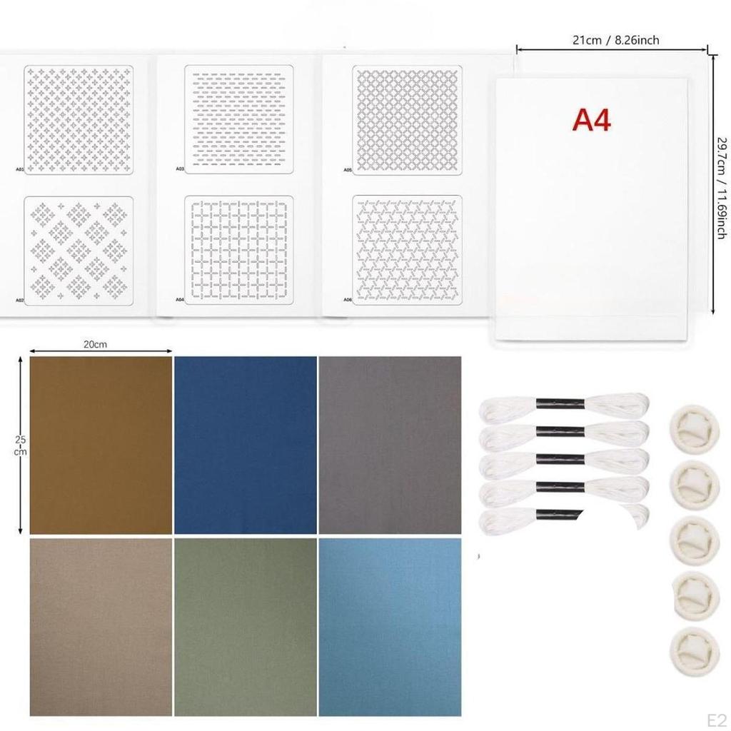 Embroidery Starter Kit Sashiko Coasters DIY Practice Kits Stencil for Handmade