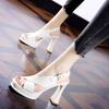 Summer New Women's Pumps Thick Heel Peep Toe Mixed Colors Buckle Super High Heels Platform Sole Party Wedding Sandalias De Mujer