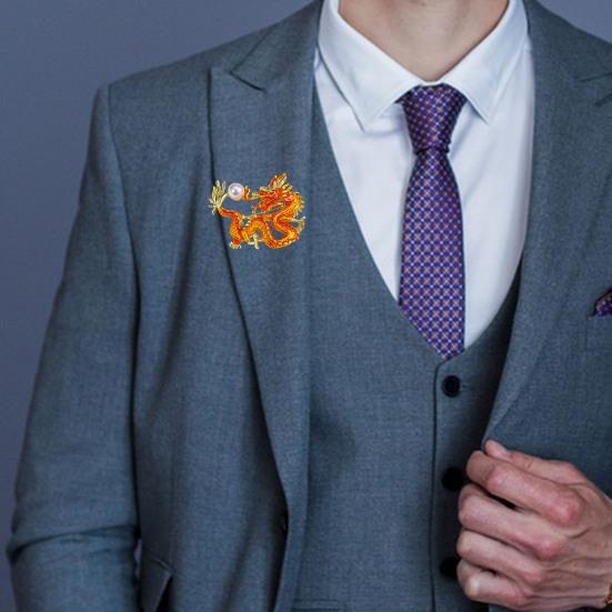 Chinese Style Zodiac Dragon Brooch Faux Pearl Decor Spring Festival Pin Cartoon Animal Shape Suit Lapel Hat Bag Badge