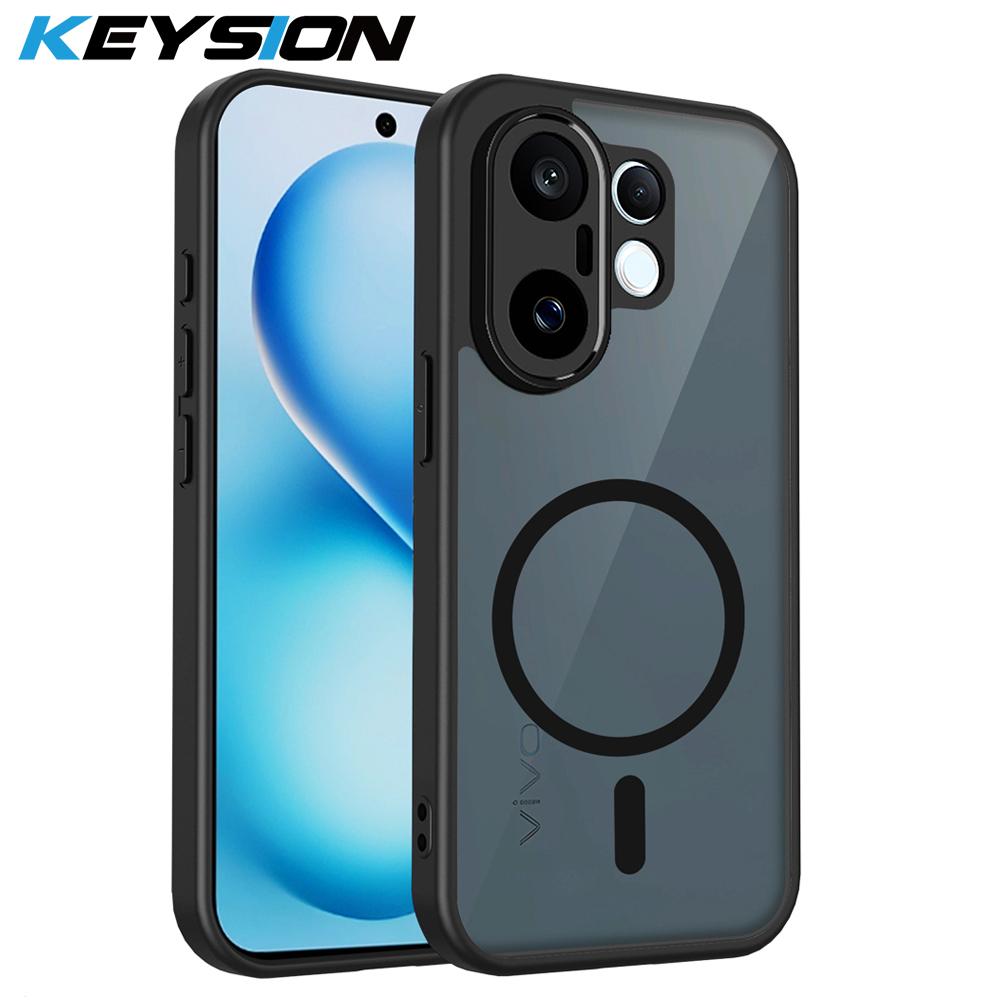 

KEYSION Magnetic Phone Case for VIVO X200 FE Soft Silicone+PC Matte Translucent Black Shockproof Cover for VIVO X200 FE for VIVO X200 FE