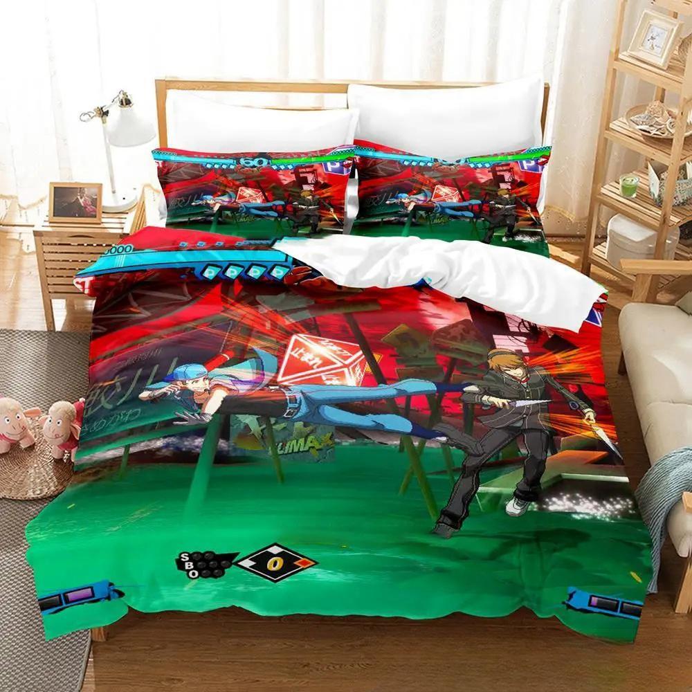 3D Print Anime Game P4 Persona 4 Bedding Set,Duvet Cover Bed Set Quilt Cover Pillowcase,King Queen Twin Size Boys Girls Adults