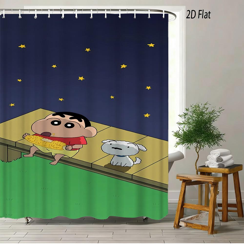 Crayon Shin-Chan Buttocks Oiroke No Momo Funny Balloon 2D Print Waterproof Shower Curtain, Minimalist Cream Bathroom Decor With