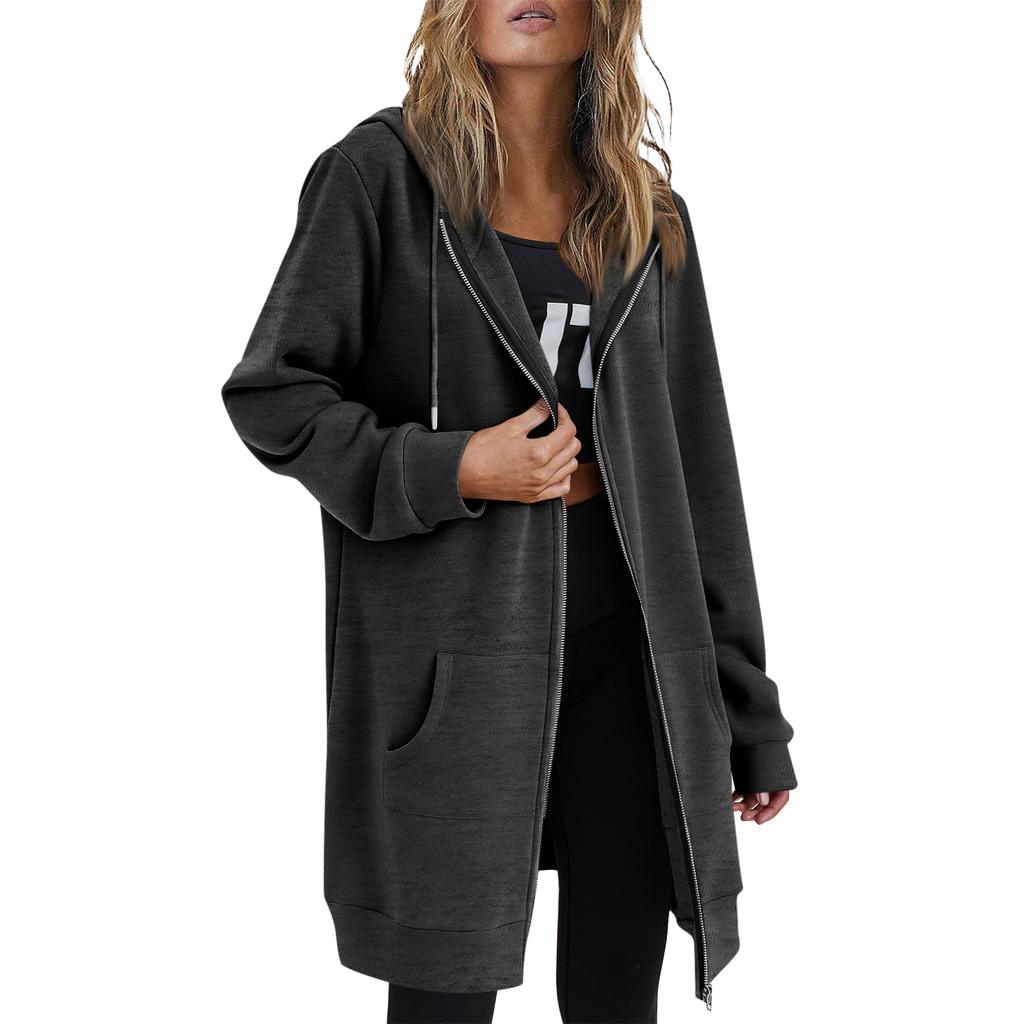 Women Casual Zip Up Fleece Hoodies Tunic Sweatshirt Long Hoodie Jacket