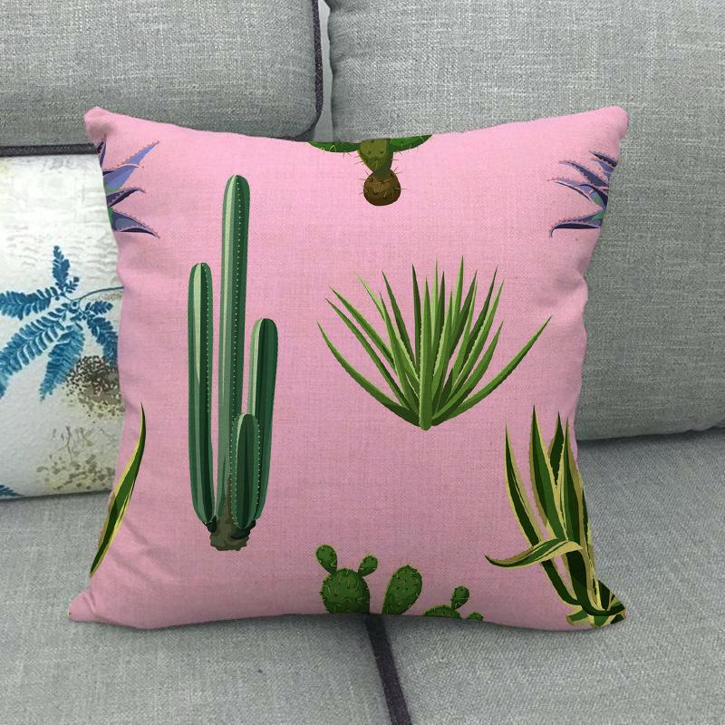 Green Plant Cactus Pattern Digital Printing Short Plush Pillow Covers For Car Sofa Office Cushion Cover Home Goods 60X60Cm