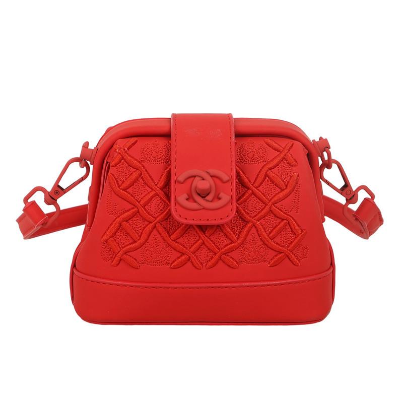 Tung Industri Broderi Skalväska Dam Ny Premium Texturerad Broderitråd Enfärgad Axelväska Crossbody