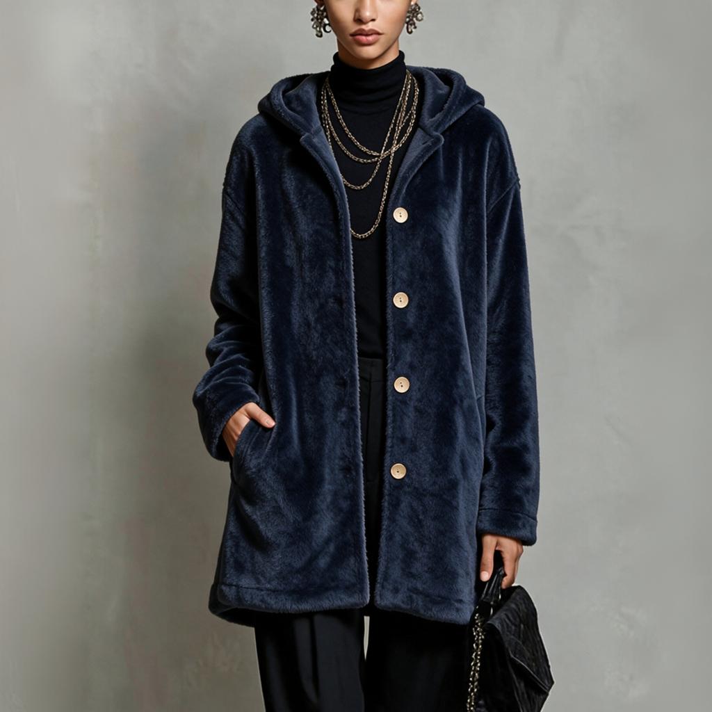 Women's Casual Loose Fit Single-Breasted Hooded Long Sleeve Double-Sided Trench Coat