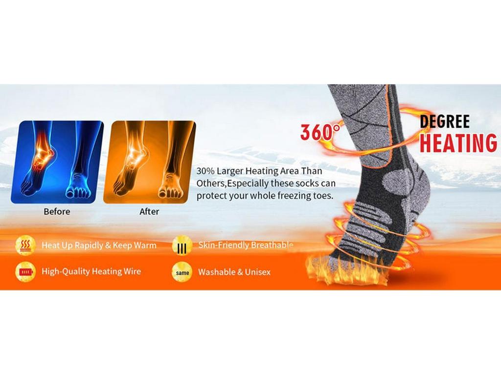 USB Rechargeable Heated Socks for Winter - Unisex Electric Warmth for Outdoor Skiing