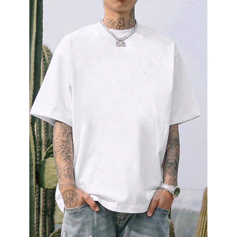 Funny Smily Face Print Tshirt Men Summer Casual Round Neck Short Sleeve Clothes Harajuku Unisex Cotton Tee Streetwear Tops