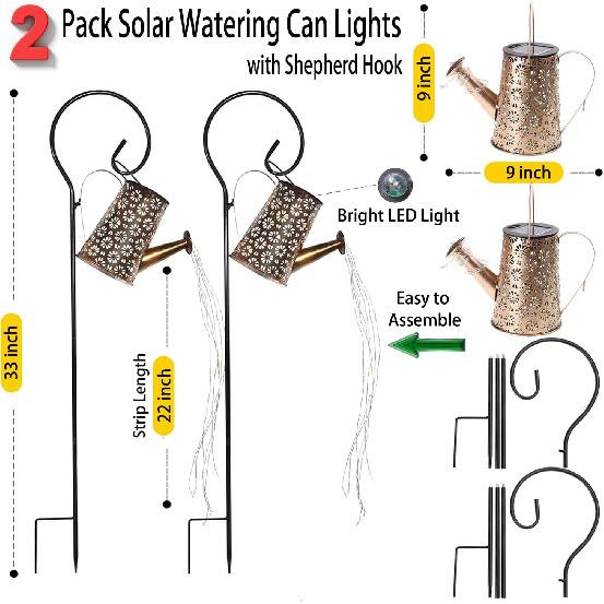 2 Pack Solar Watering Can with Lights,Solar Outdoor Garden Decor Waterproof Hanging Lantern Landscape Lights Outside Decorations for Yard Lawn Patio