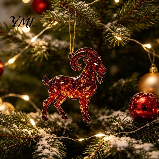 Christmas Gift for Friends Goat Tree Hanging Ornaments, Decorative 2D Flat Acrylic Themed Craft Supplies Pendant Holiday Party Home Decor, Lightweight