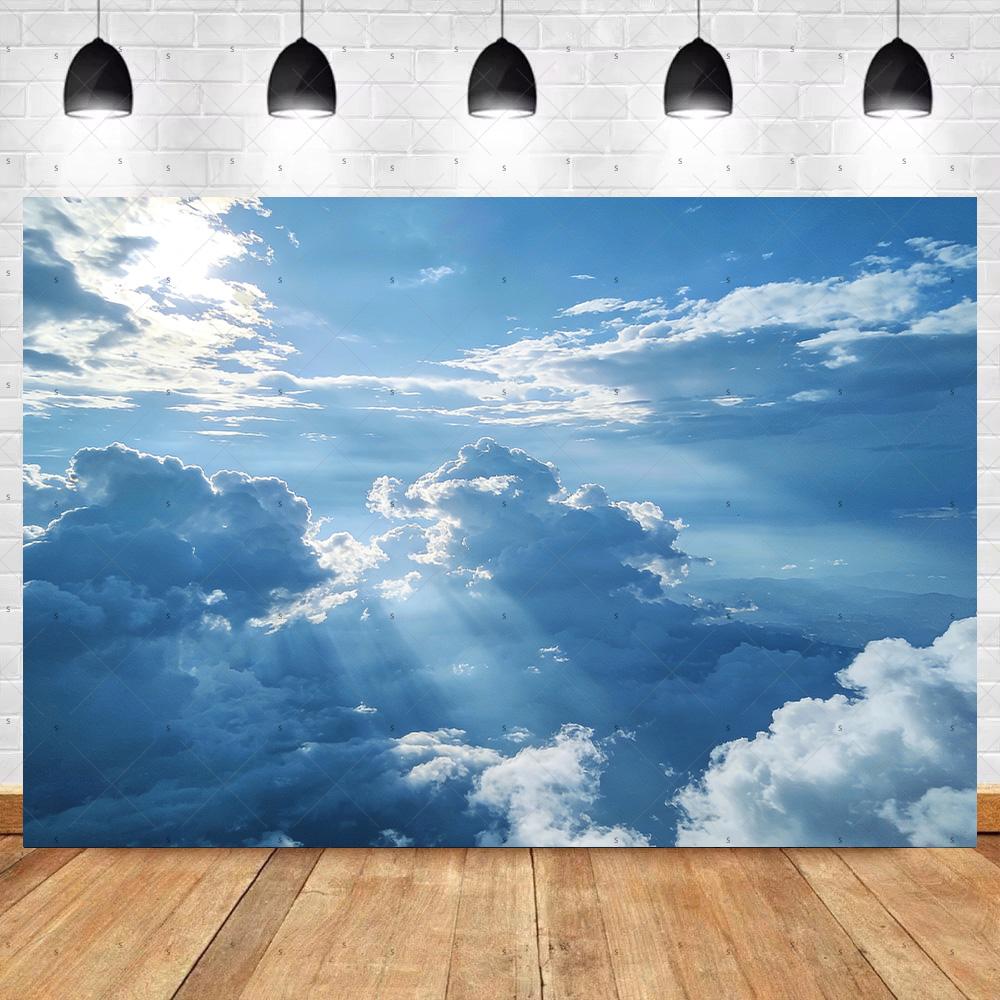 Blue Sky White Cloud Photography Props Decortions Background Realistic Sunlight Photo Studio Backdrop Supplies Banner Kids Gifts