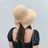 Frauen Sommer Zurück Bowknot Dekor Sonnenhut Breite Krempe Runde Kuppel Atmungsaktive Einstellbare Anti-UV Strand Stroh Hut