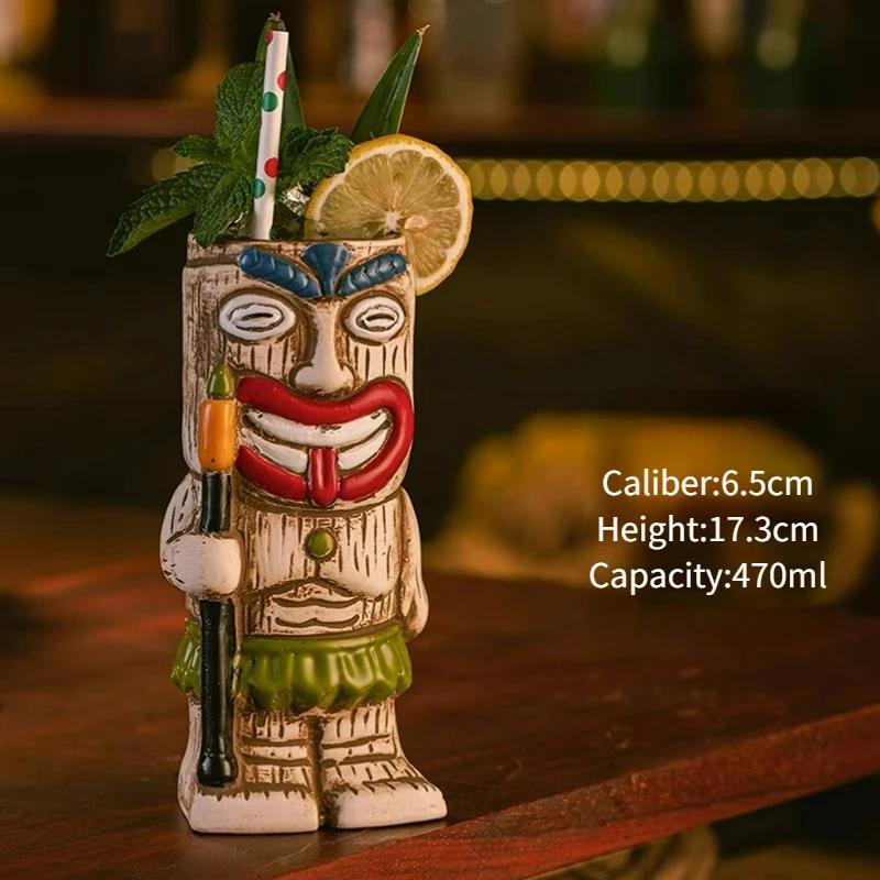 Hawaiian Style Brown Tiki Mug Creative Ceramic Cocktail Cup For Tiki Bar Party Drinkware