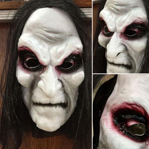 

Хэллоуин Маска с длинными черными волосами на всю голову Маска ужаса для вечеринки Косплей Маска Призрак #1