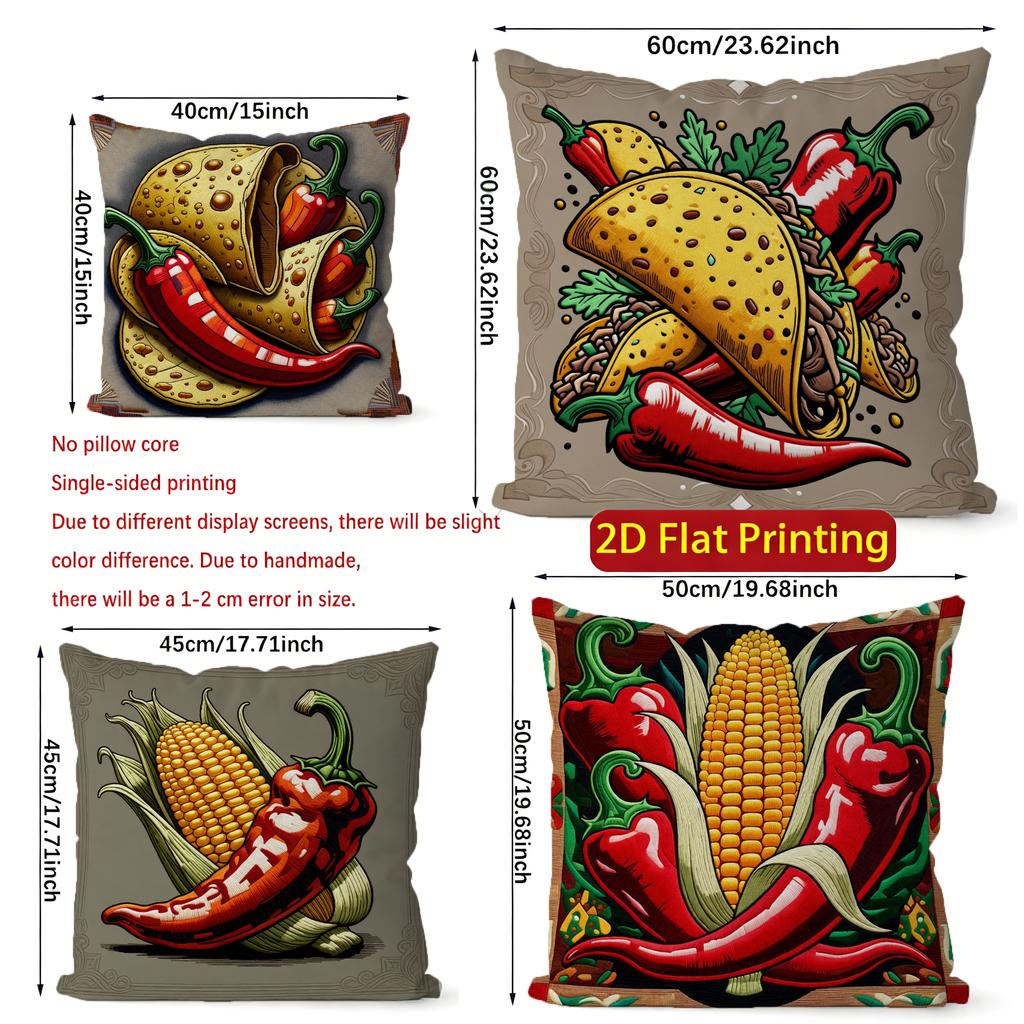 2D Mexican Fiesta Food Print Throw Pillow Covers** Pattern Cushion Cover Suitable For Sofa Bedroom Car Pillow Cover