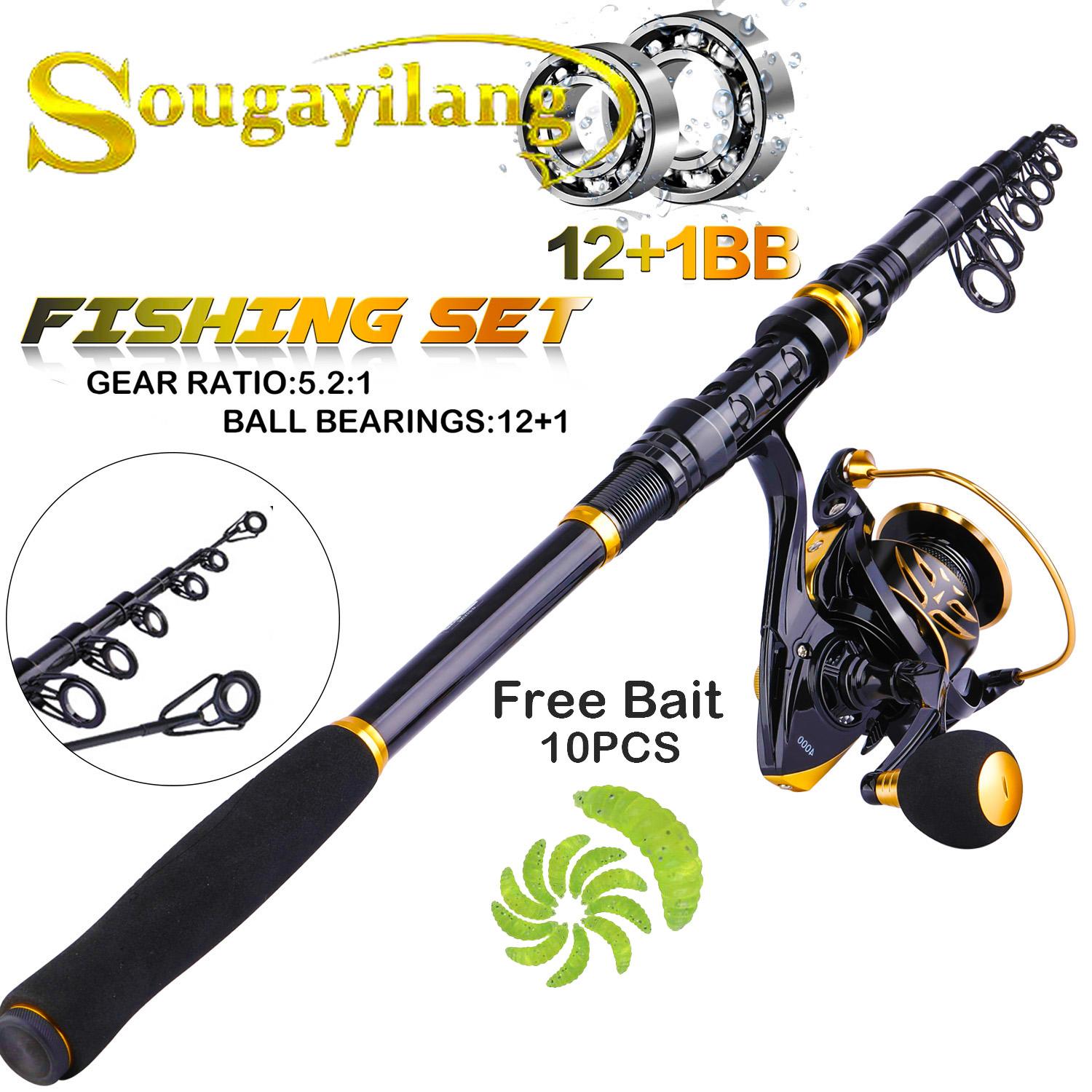 

SOUGAYILANG 1.8-3.6m Карбоновая телескопическая удочка Combo Спиннинг Катушка Рыболовный набор Проезд Палка Карп Бас Щука Кормушка Комплект удилища