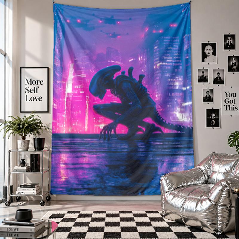 Wall TapestryAlien Xenomorph Art Hanging Cloth Decorative Background Cover for Room Decoration