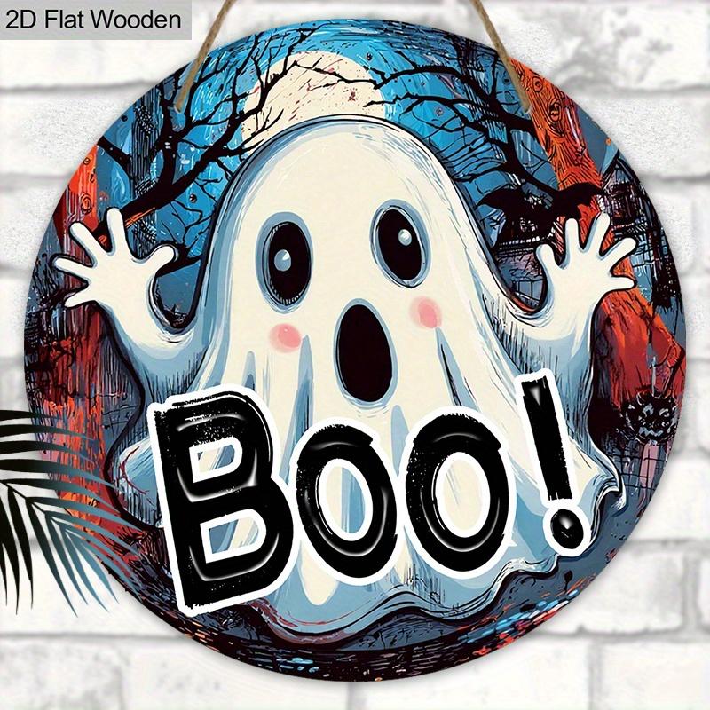 Halloween Wooden Sign with BOO Ghost Pattern - Charming Figurine Ornaments - Ideal for Front Door, Wall, Room Decor
